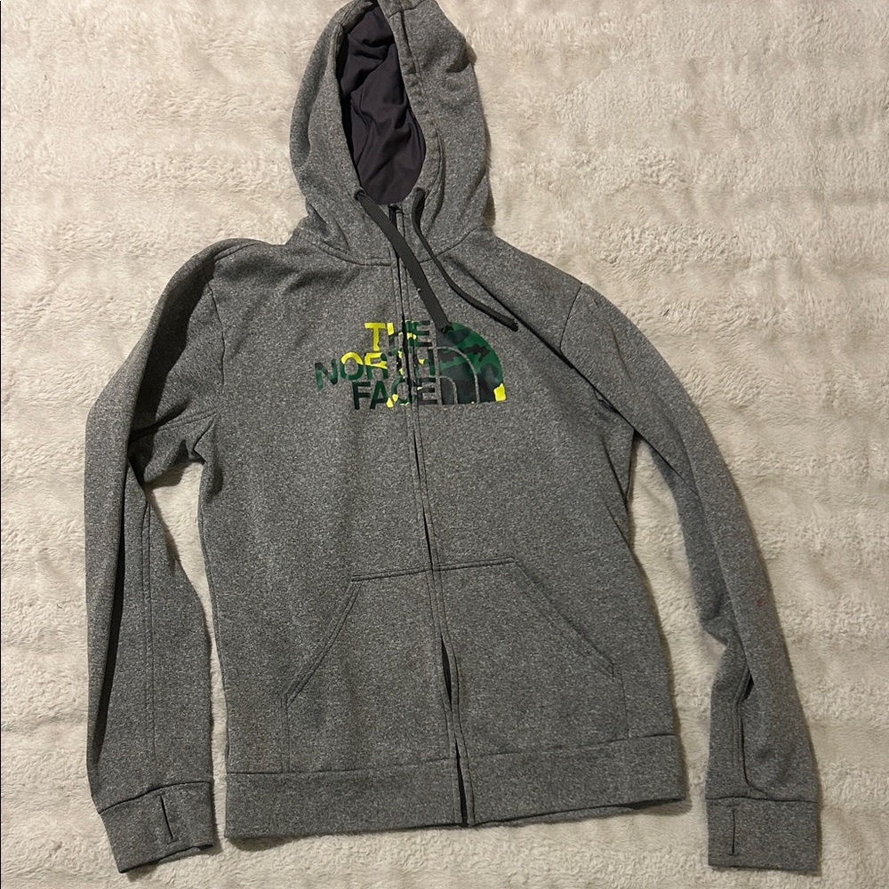 The North Face Gray Hoodie with Camo Logo